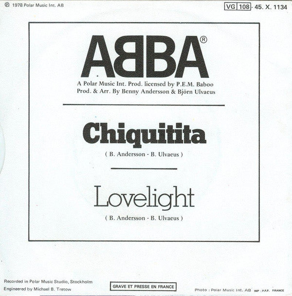 ABBA : Chiquitita c/w Lovelight (7", Single)