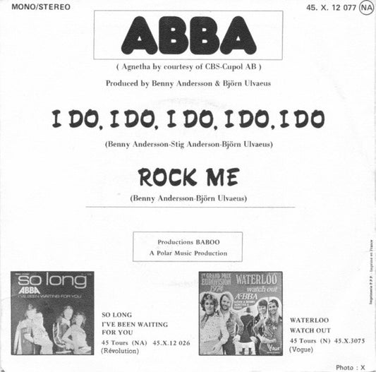 ABBA : I Do, I Do, I Do, I Do, I Do / Rock Me (7", Single)