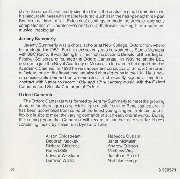 Giovanni Pierluigi da Palestrina - Oxford Camerata, Jeremy Summerly : Missa Papea Marcelli • Missa Aeterna Christi Munera (CD, Album, RP)