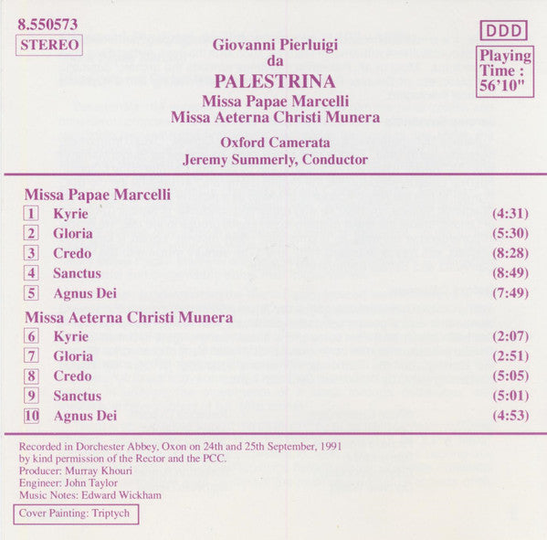 Giovanni Pierluigi da Palestrina - Oxford Camerata, Jeremy Summerly : Missa Papea Marcelli • Missa Aeterna Christi Munera (CD, Album, RP)