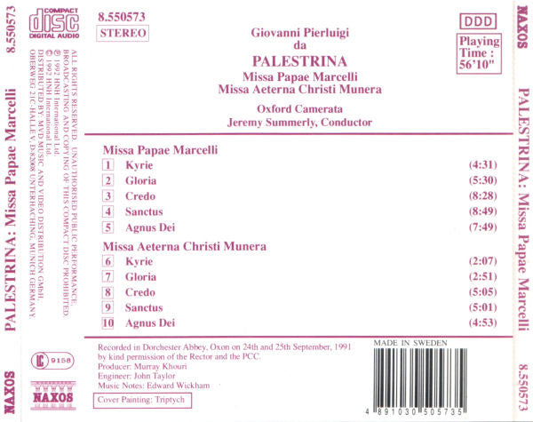 Giovanni Pierluigi da Palestrina - Oxford Camerata, Jeremy Summerly : Missa Papea Marcelli • Missa Aeterna Christi Munera (CD, Album, RP)