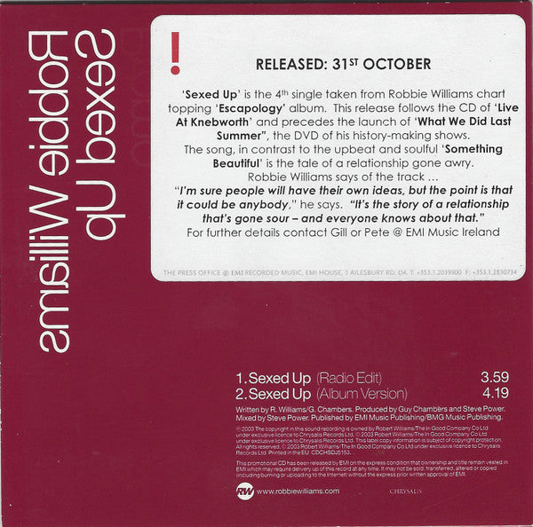Robbie Williams : Sexed Up (CD, Single, Promo)