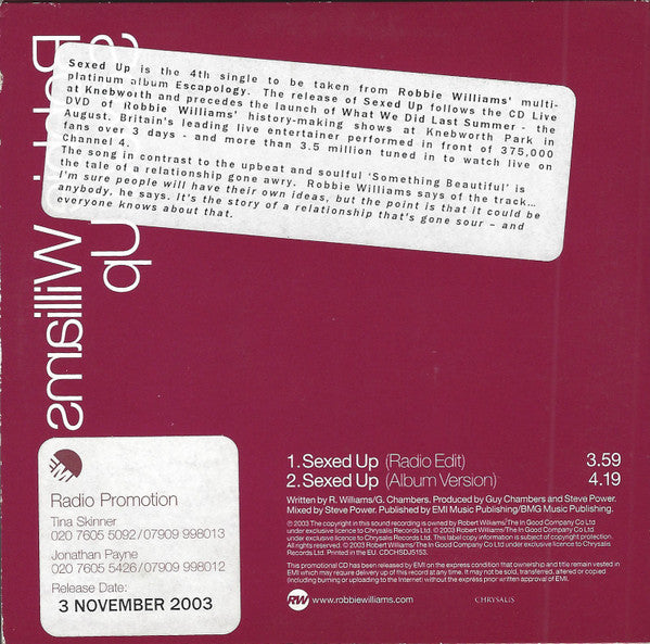 Robbie Williams : Sexed Up (CD, Single, Promo)
