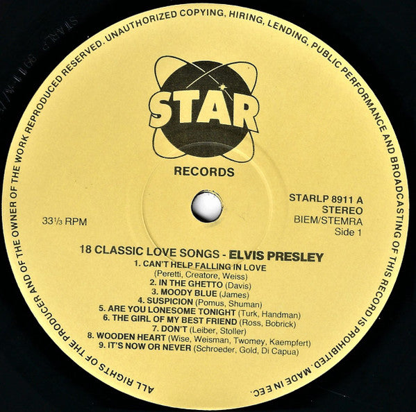 Elvis Presley : 18 Classic Love Songs (LP, Comp)