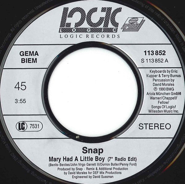 Snap! : Mary Had A Little Boy (Remix) (7", Single)
