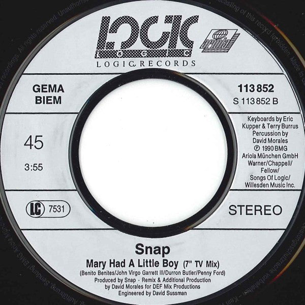 Snap! : Mary Had A Little Boy (Remix) (7", Single)