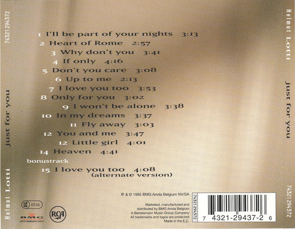 Helmut Lotti : Just For You (CD, Album)