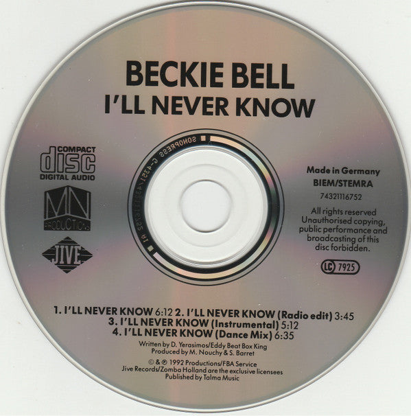 Beckie Bell : I'll Never Know (CD, Maxi)