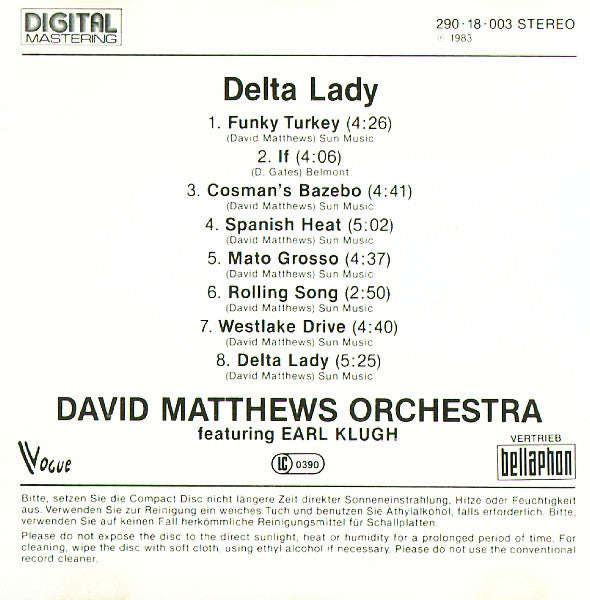 David Matthews Orchestra Feat. Earl Klugh : Delta Lady (CD, Album, RE)
