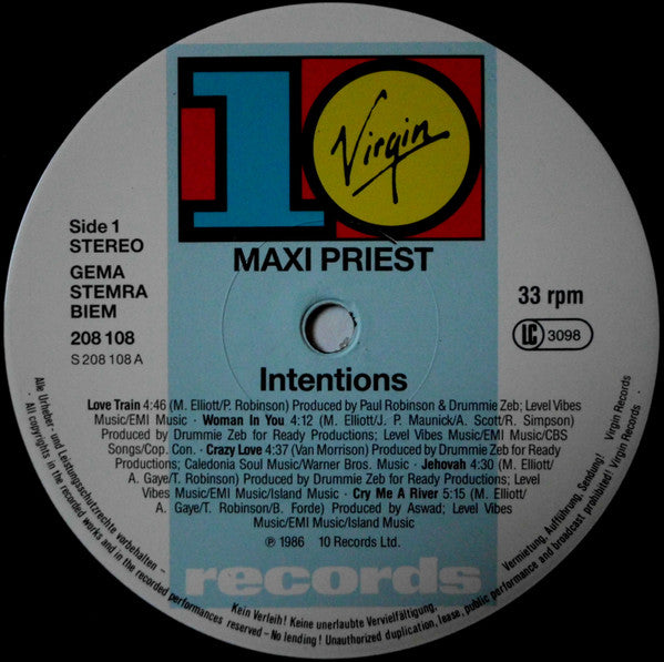 Maxi Priest : Intentions (LP, Album)