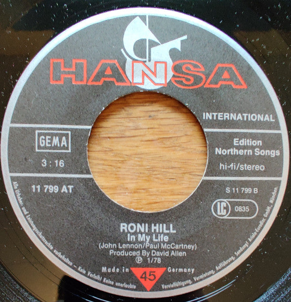 Roni Hill : Fire And Water (7", Single)