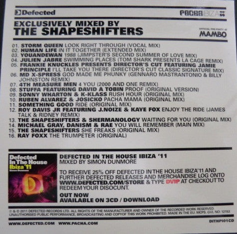 Shapeshifters : Defected In The House Saturdays Pacha Ibiza (CD, Comp, Mixed, Car)