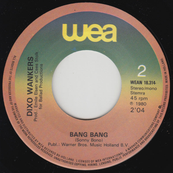 Dixo Wankers : Bang Bang (7", Single)
