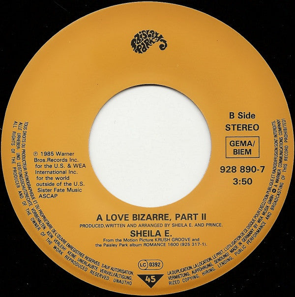 Sheila E. : A Love Bizarre (7", Single, Ora)