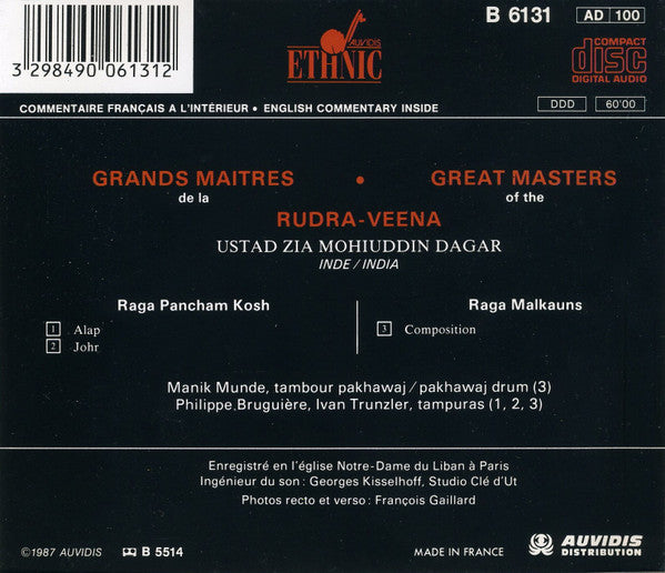 Ustad Zia Mohiuddin Dagar : Great Masters Of The Rudra-Veena / Grands Maitres De La Rudra-Veena (CD, Album, RE)