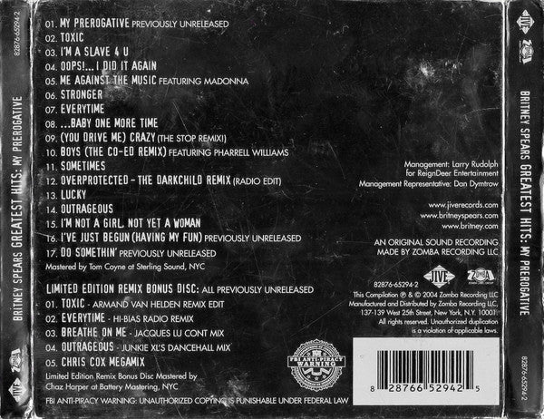 Britney Spears : Greatest Hits: My Prerogative (2xCD, Comp, Ltd)