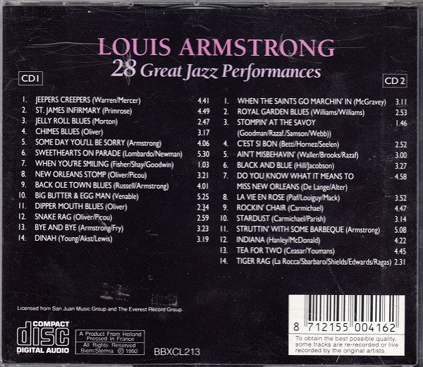Louis Armstrong : 28 Great Jazz Performances (2xCD, Comp)