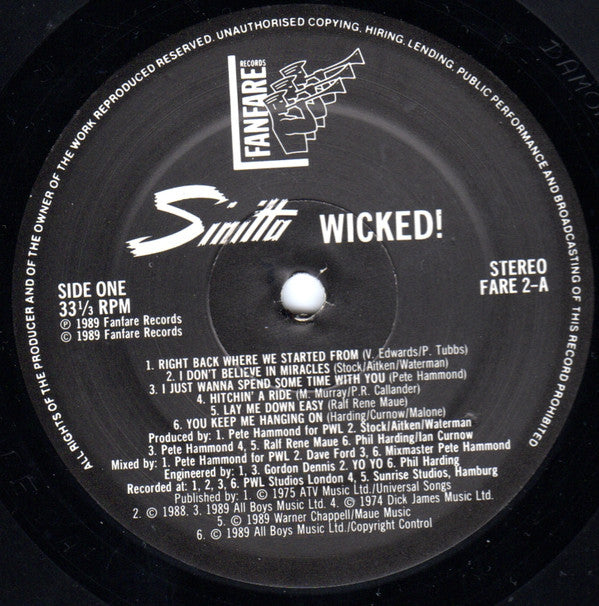 Sinitta : Wicked (LP, Album)