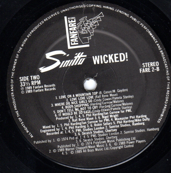 Sinitta : Wicked (LP, Album)