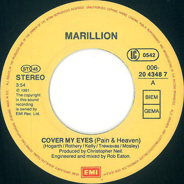 Marillion : Cover My Eyes (Pain And Heaven) (7", Single)