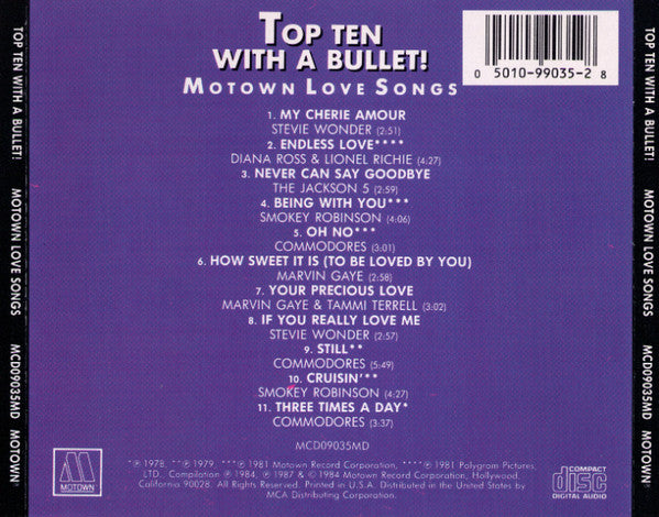 Various : Motown Love Songs - Top Ten With A Bullet (CD, Comp)