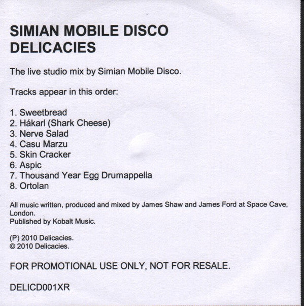 Simian Mobile Disco : Delicacies (CDr, Album, Mixed)