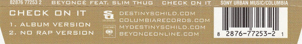 Beyoncé Featuring Slim Thug : Check On It (CD, Single)