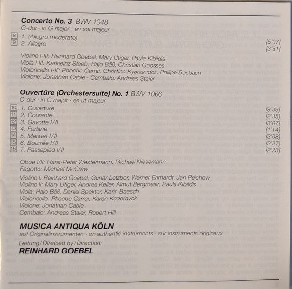 Johann Sebastian Bach - Musica Antiqua Köln, Reinhard Goebel : Brandenburgische Konzerte 1 • 2 • 3 (CD, Album, RE, RM)