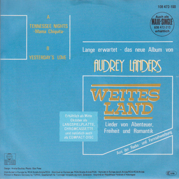 Audrey Landers : Tennessee Nights (Mama Chiquita) (7", Single)