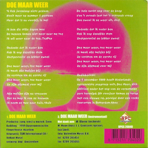 Kaal : Doe Maar Weer (CD, Single)
