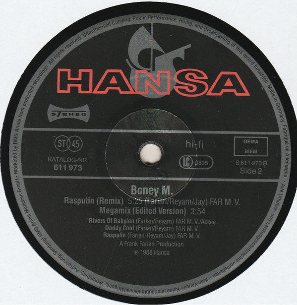 Boney M. : Megamix (Extended Version) (12", Single)