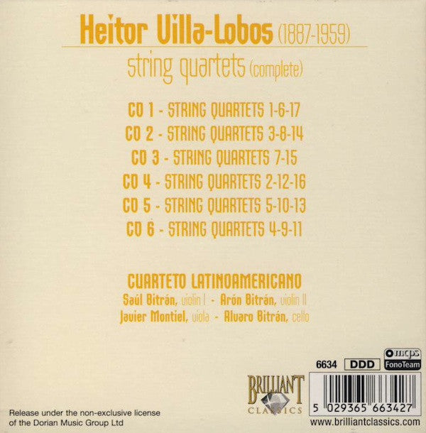 Heitor Villa-Lobos  -  Cuarteto Latinoamericano : String Quartets Complete (6xCD, Album + Box, Comp)