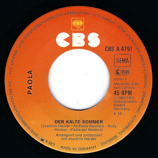 Paola (2) : Die Nacht Der Nächte (7", Single)