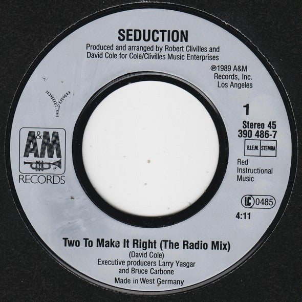 Seduction : Two To Make It Right (7", Single)