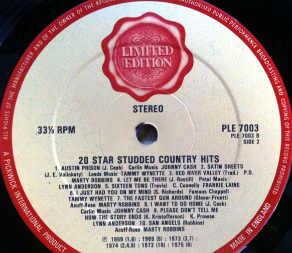 Various : 20 Star Studded Country Hits (LP, Comp, Ltd)