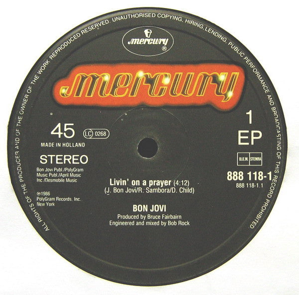 Bon Jovi : Livin' On A Prayer (12", Single)