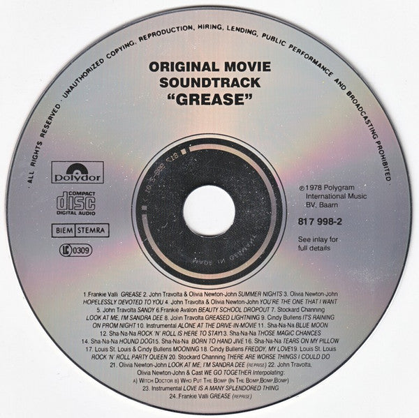 Various : Grease (The Original Soundtrack From The Motion Picture) (CD, Album, RE)