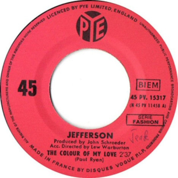 Jefferson (3) : The Colour Of My Love (7", Single)