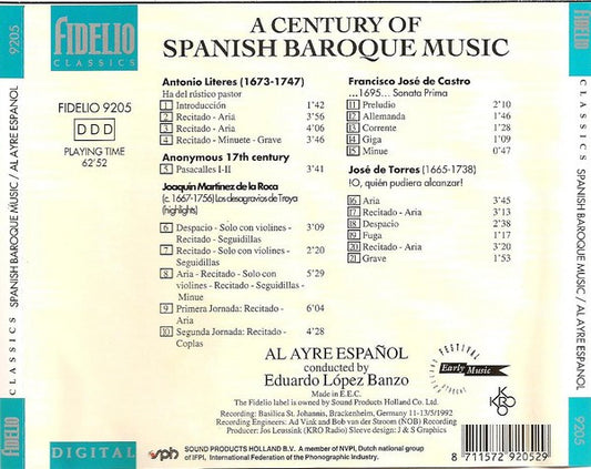 Al Ayre Español Conducted By Eduardo López Banzo : A Century Of Spanish Baroque Music (CD, Album)