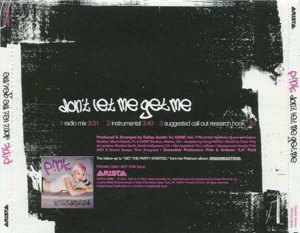 P!NK : Don't Let Me Get Me (CD, Single, Promo)