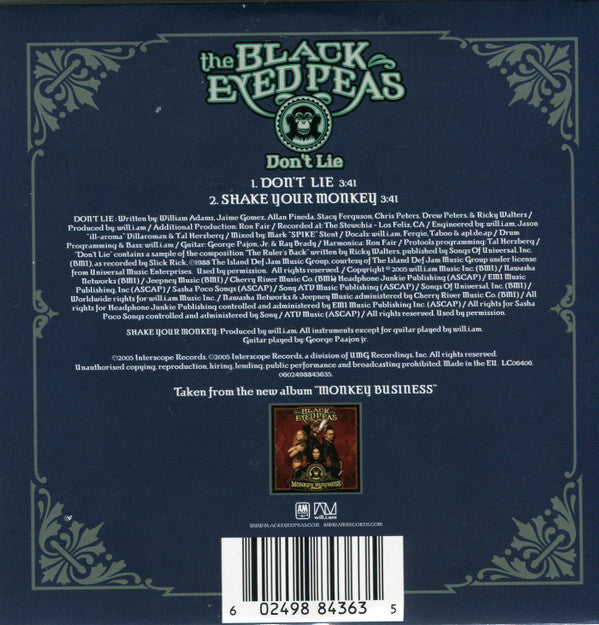 Black Eyed Peas : Don't Lie (CD, Single, Car)
