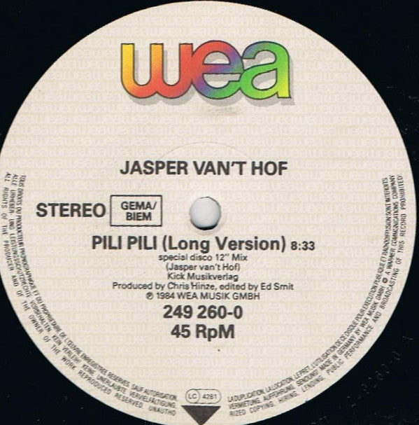 Jasper Van't Hof : Pili-Pili (12")