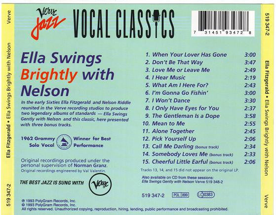 Ella Fitzgerald - Nelson Riddle : Ella Swings Brightly With Nelson (CD, Album)