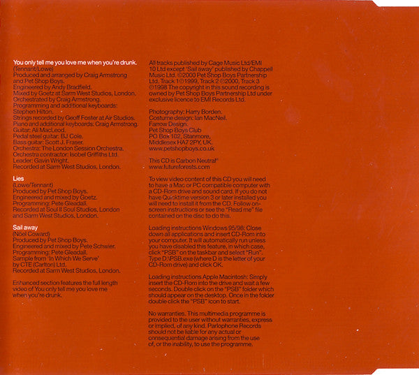 Pet Shop Boys : You Only Tell Me You Love Me When You're Drunk (CD, Single, Enh, CD1)