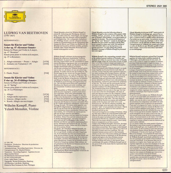 Ludwig Van Beethoven, Wilhelm Kempff • Yehudi Menuhin : »Kreutzer-Sonate« / »Frühlingssonate« (LP, Album)