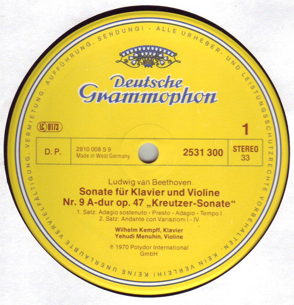Ludwig Van Beethoven, Wilhelm Kempff • Yehudi Menuhin : »Kreutzer-Sonate« / »Frühlingssonate« (LP, Album)