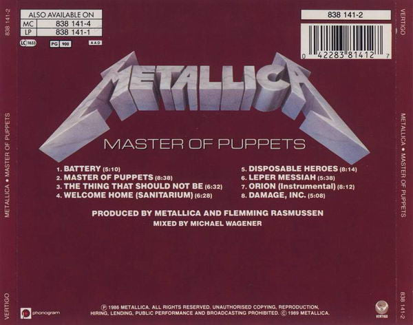 Metallica : Master Of Puppets (CD, Album, RE, RP, Uni)