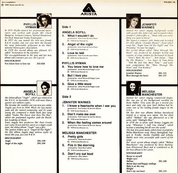 Various : Promo 14 Arista Female Sampler (LP, Comp, Promo)