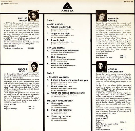Various : Promo 14 Arista Female Sampler (LP, Comp, Promo)