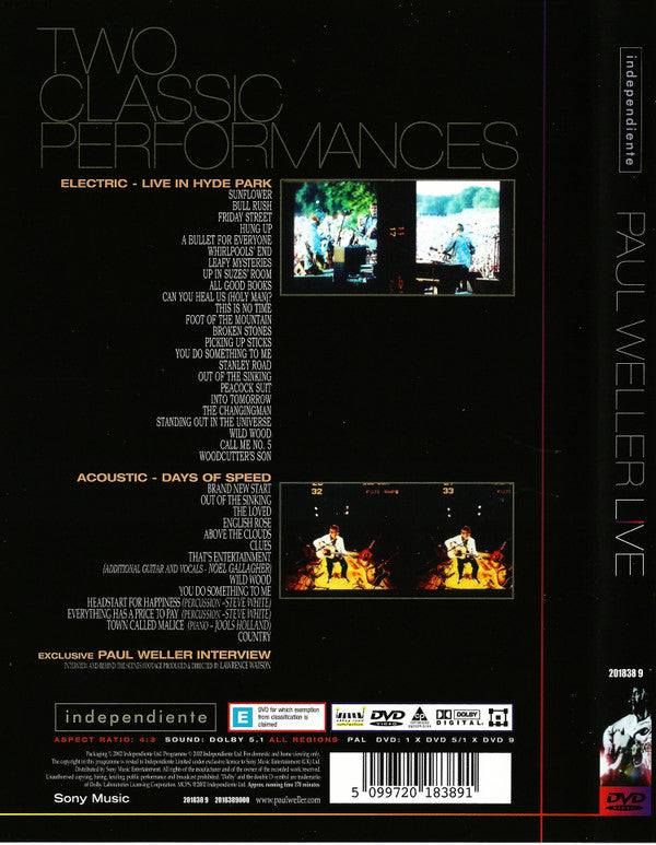 Paul Weller : Live (Two Classic Performances) (DVD-V, Multichannel, PAL)